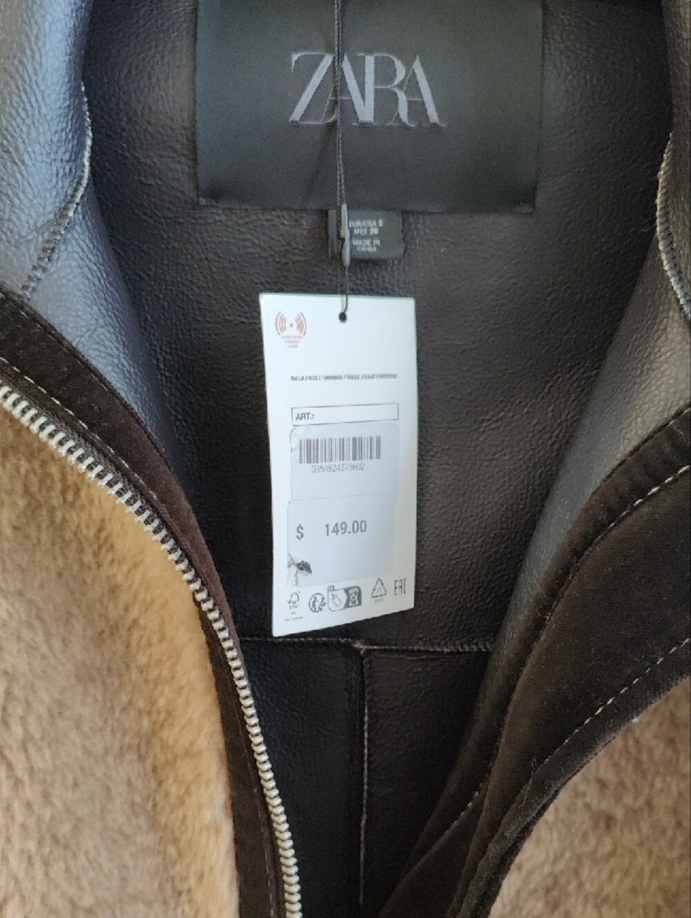 Zara Women Tan Faux Sherpa Puffer Jacket - Picture 4 of 6
